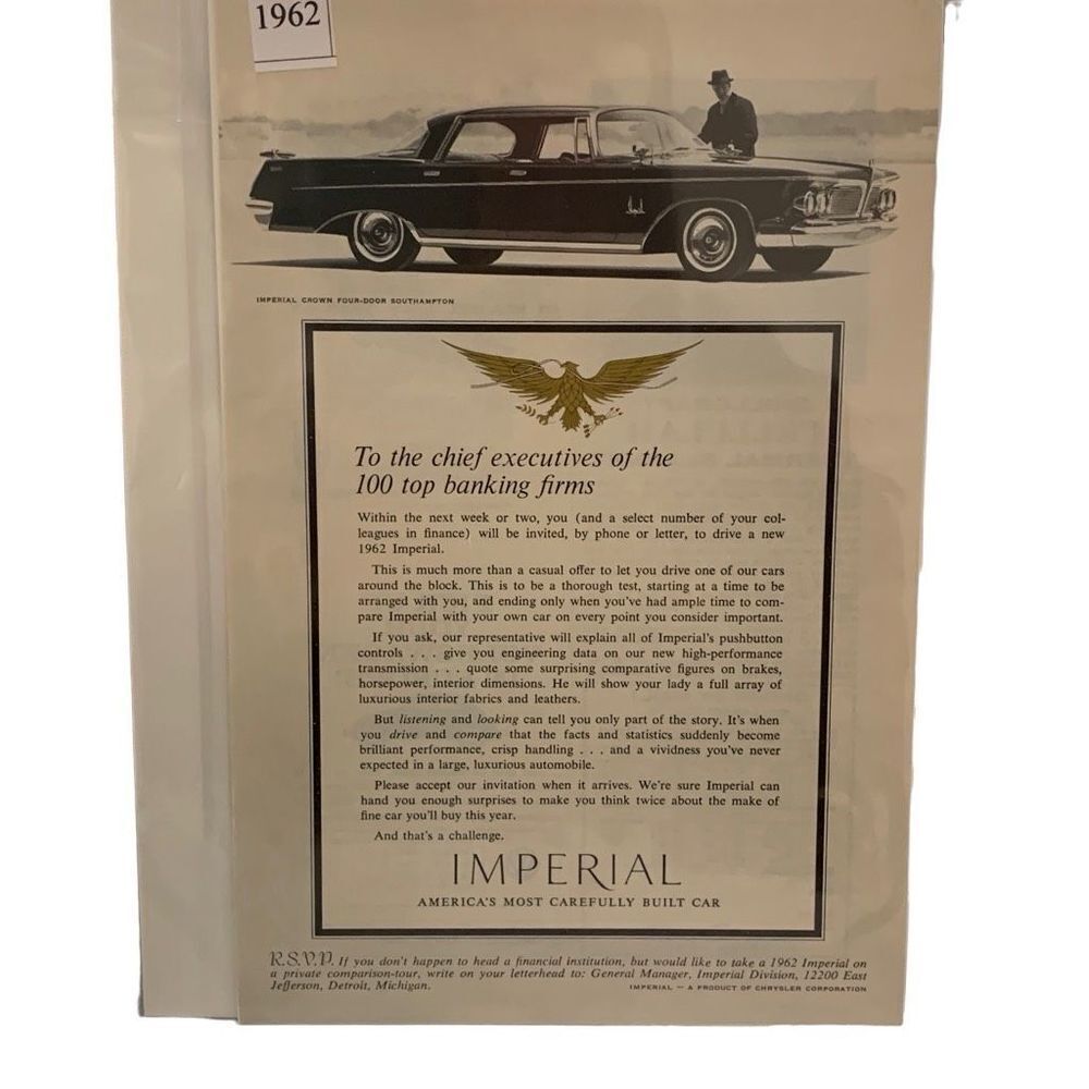 Vintage 1962 Imperial Crown Four Door Southampton Ad Advertisement
